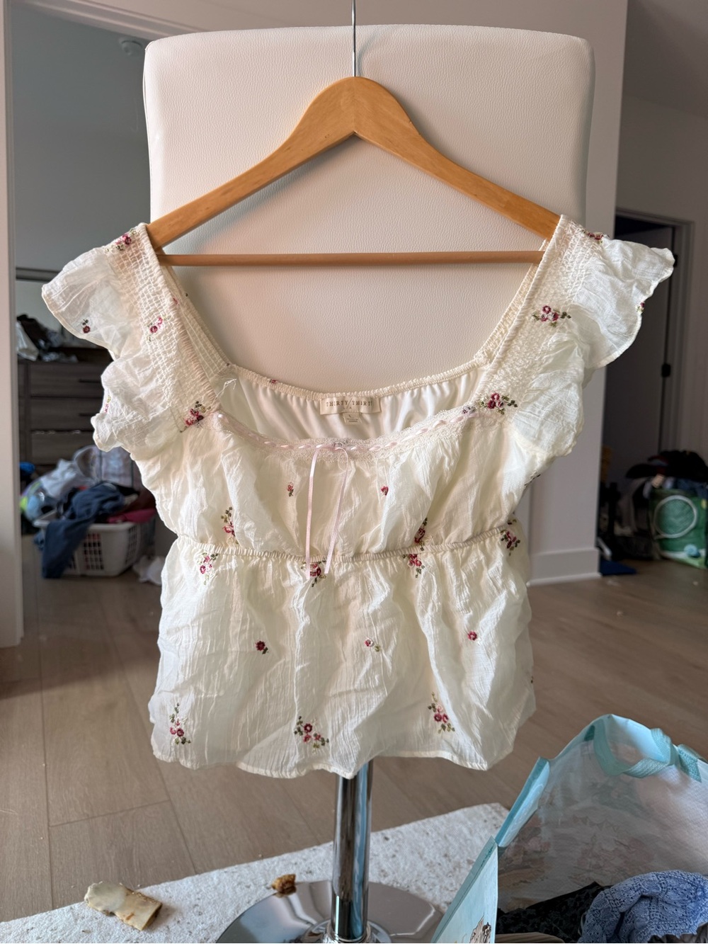 Smocked Ivory Floral Ruffle Camisole